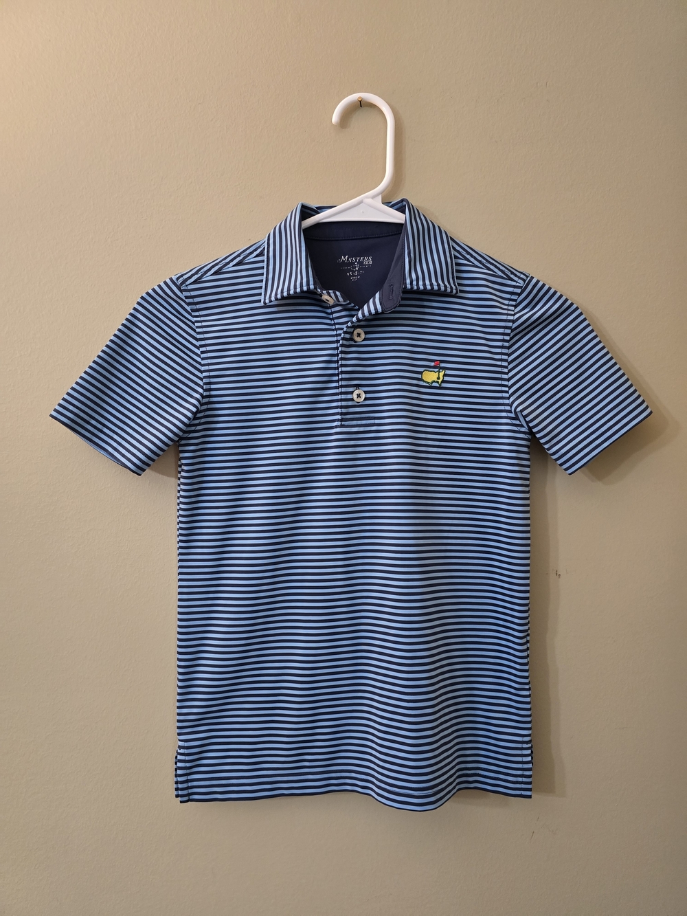 Masters Cup Blue & Navy Striped Polo Shirt Golf Boys Size XS